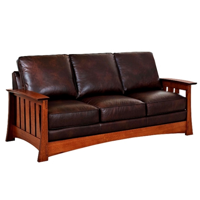 Quarter Sawn Oak Arts & Crafts Leather Mission Sofa